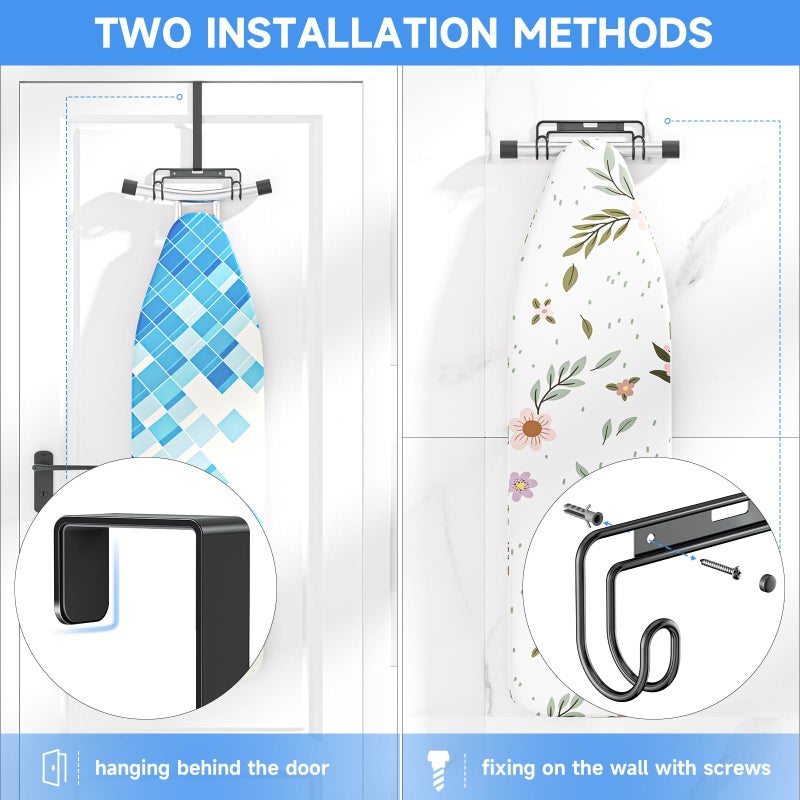 XILIMEN Over The Door & Wall Mount Ironing Board Hanger with Removable Hook, Metal Ironing Board Holder Organizer Wall Rack for Y & T Shaped (Black) - Image 4
